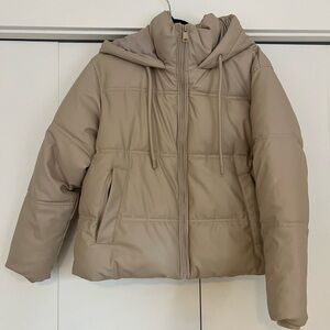 Zara Faux Leather Water Repellant Puffer Jacket